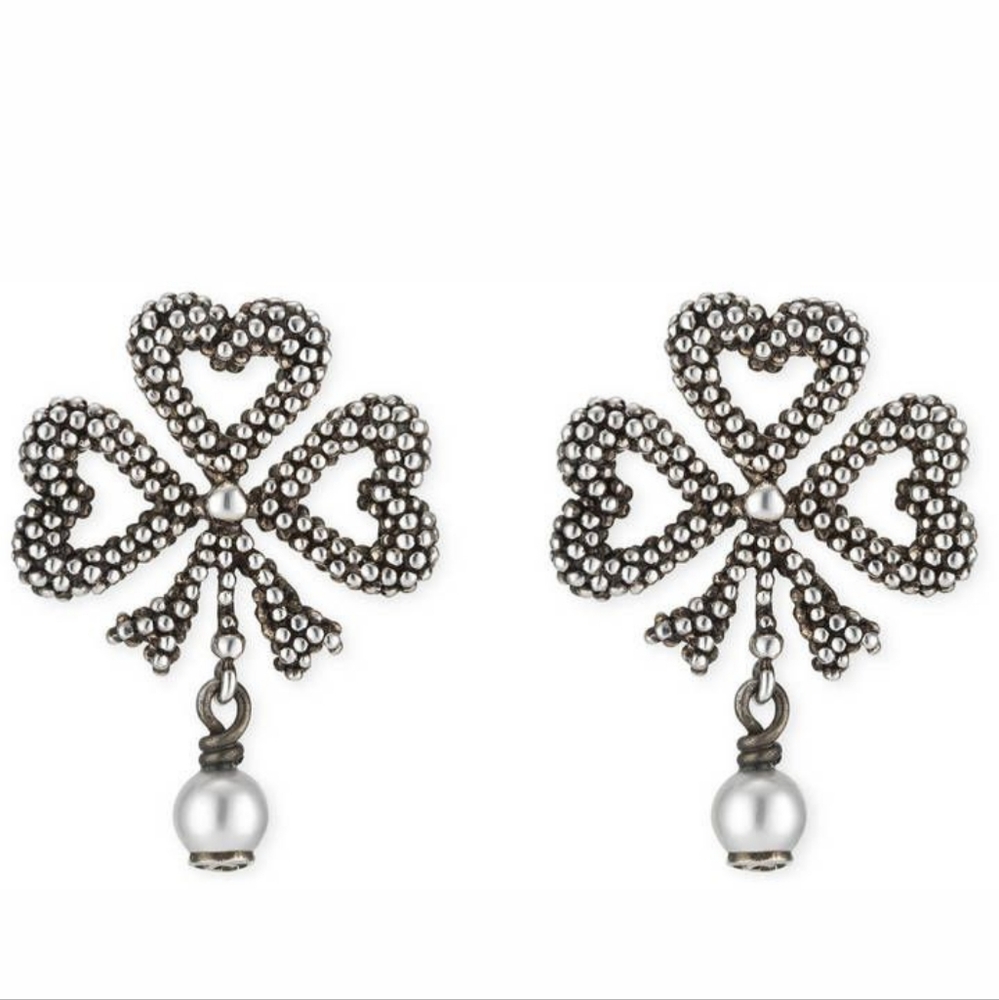Gucci authentic drop pearl clover bow earrings